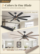 Farmhouse Ceiling Fans with Lights and Remote, 72 Inch Grey Industrial Caged Ceiling Fans for Bedroom Living Room Kitchen, 6 Speed Reversible Quiet DC Motor, Dual Finish 8 Blades Fanbulous