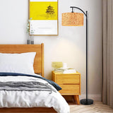 QIYIZM Floor Lamp for Living Room Bedroom Farmhouse Arc Rattan Boho Standing Lamp with Remote Dimmable Black Wicker Bamboo Lamp Shade Floor Light Adjustable Tall Lamp Industrial Floor Lamps Bohemian QIYIZM