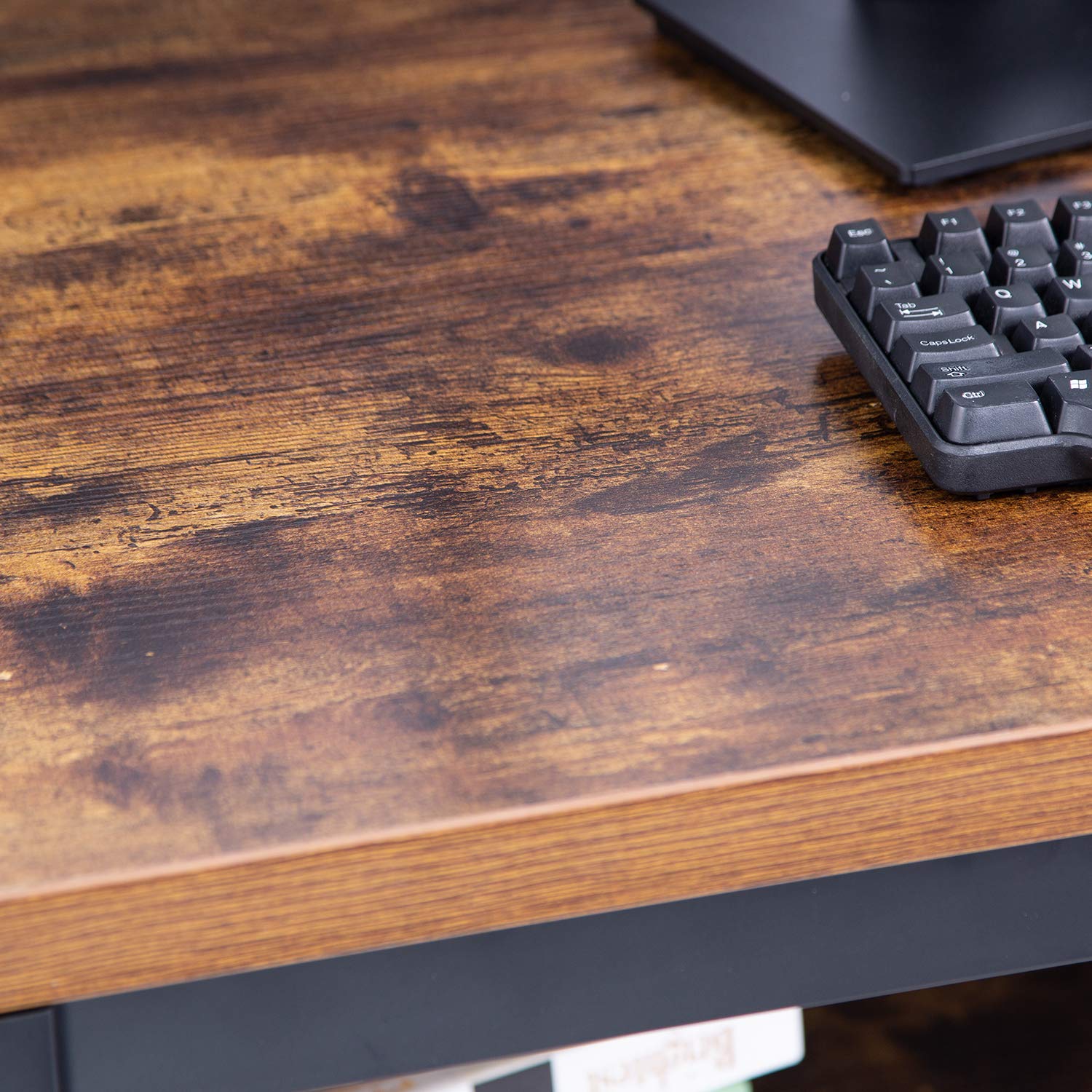 TOPSKY Rustic Brown Computer Desk with Bookshelf and Metal Cable Grommet - 55" Thick & Sturdy Design - WoodArtSupply