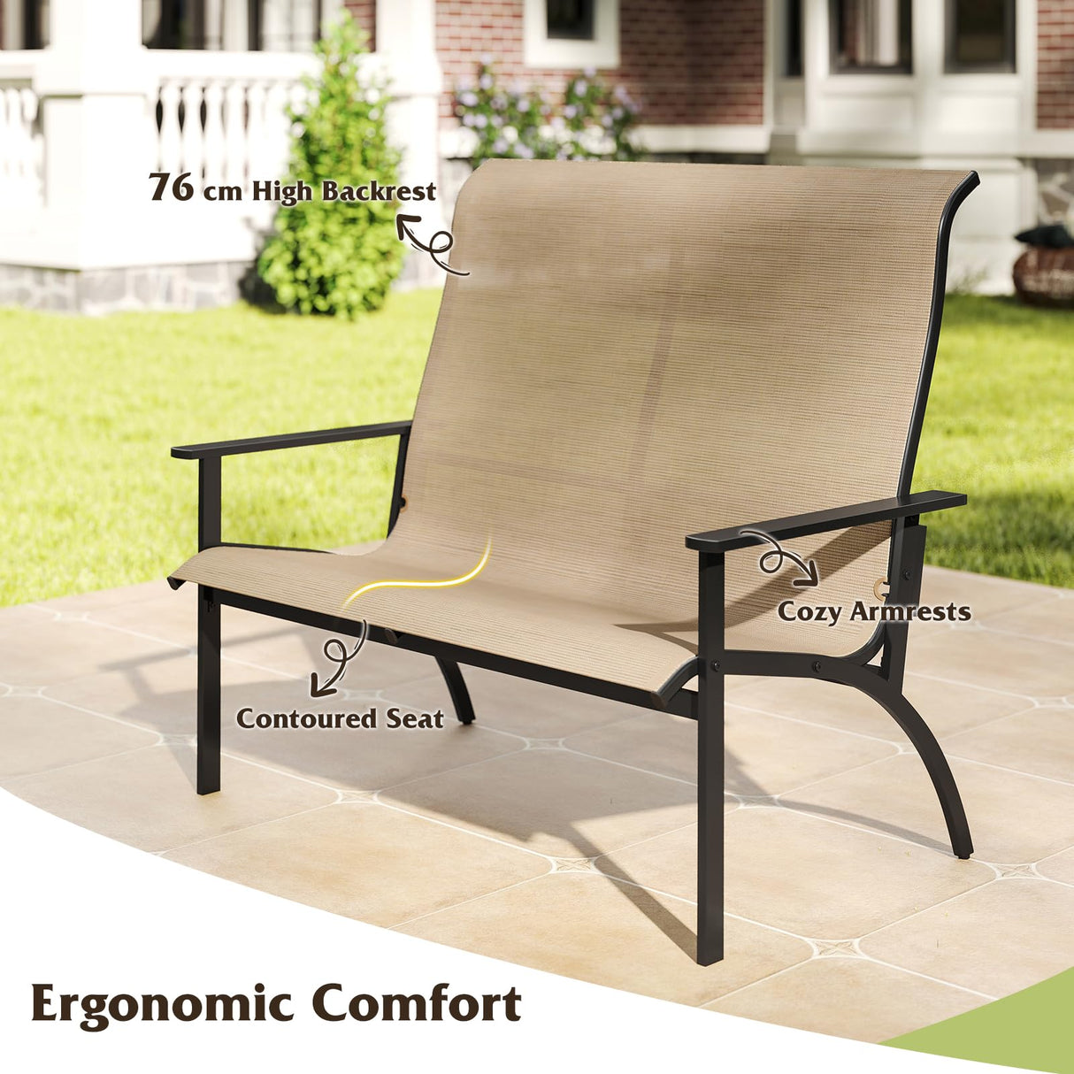 Tangkula Outdoor Adirondack Bench Chair, 2-Person Patio Garden Bench with High Back and Armrests, 880 lbs Weight Capacity, Front Porch Loveseat Furniture for Deck, Lawn and Backyard (Coffee) Tangkula