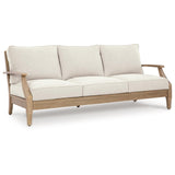 Signature Design by Ashley Carter Hall Outdoor Eucalyptus Wood Patio Sofa – Cushioned with UV-Resistant Nuvella Fabric, 5-Step Protective Finish, Beige Signature Design by Ashley