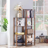 YUFAM 4 Tier Tall Wooden Bookshelf with Storage - Small Bookcase for Small Spaces, Small Shelf for Living Room, Office, Bedroom, Kitchen - Industrial Retro Brown Book Shelf YUFAM