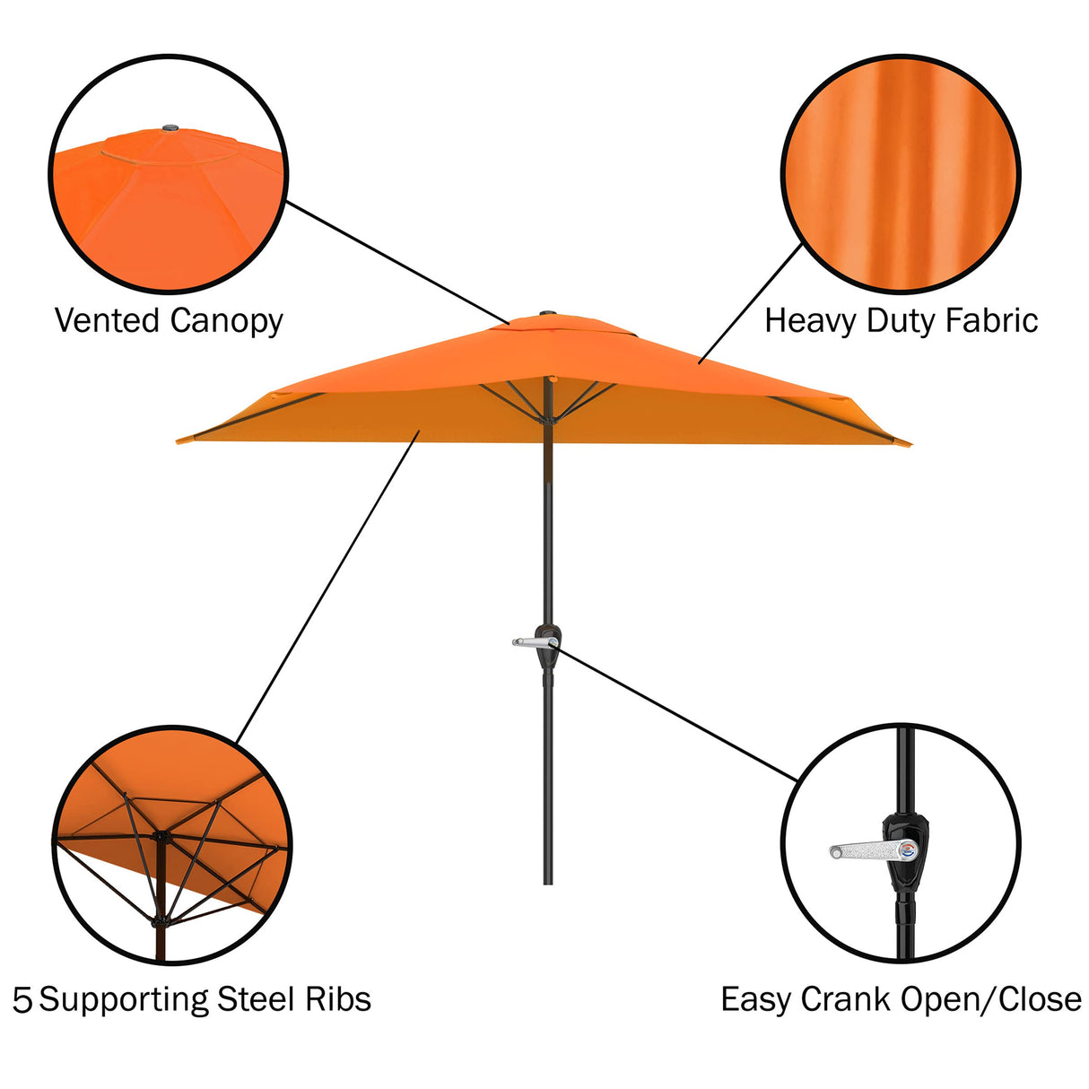 Pure Garden Half Round Patio Umbrella with Easy Crank – Compact 9ft Semicircle Outdoor Shade Canopy for Balcony, Porch, or Deck (Terracotta) Pure Garden