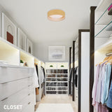 CALOKES 13" Woven Rattan-Style Boho Flush Mount Ceiling Light, LED 24W 3000K Closed to Ceiling Light Fixture with Classic Linen Drum Design for Bedrooms, Kitchen, Dining Room, Hallway CALOKES