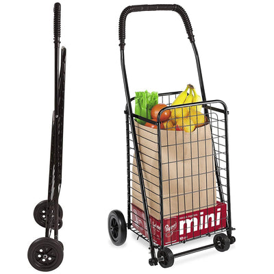DMI Utility Cart with Wheels to be used for Shopping, Grocery, Laundry and Stair Climber Cart, Weighs 7.5 Pounds but holds up to 90 Pounds, Compact and Foldable, Black