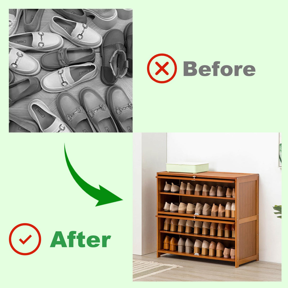 ILWorkTLs 4-Tier Bamboo Shoe Cabinet, Shoe Shelf Storage Organizer with Flip Door for Entryway, Hallway and Closet ILWorkTLs