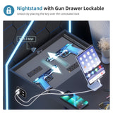 Gurexl LED Nightstand with Gun Drawer, Modern Beside Table with Charging Station, Auto Sensor 3 Color Dimmable Night Stand with Open Compartment for Bedroom Gurexl