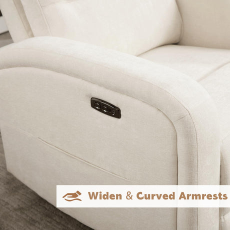 Glider Recliner Nursery Chair, Power Swivel Rocker Recliner with Adjustable Backrest Support, Swivel Rocking Nursery Recliner Chairs with USB and Type-C Ports for Living Room, Chenille Cream White AEMEIOS