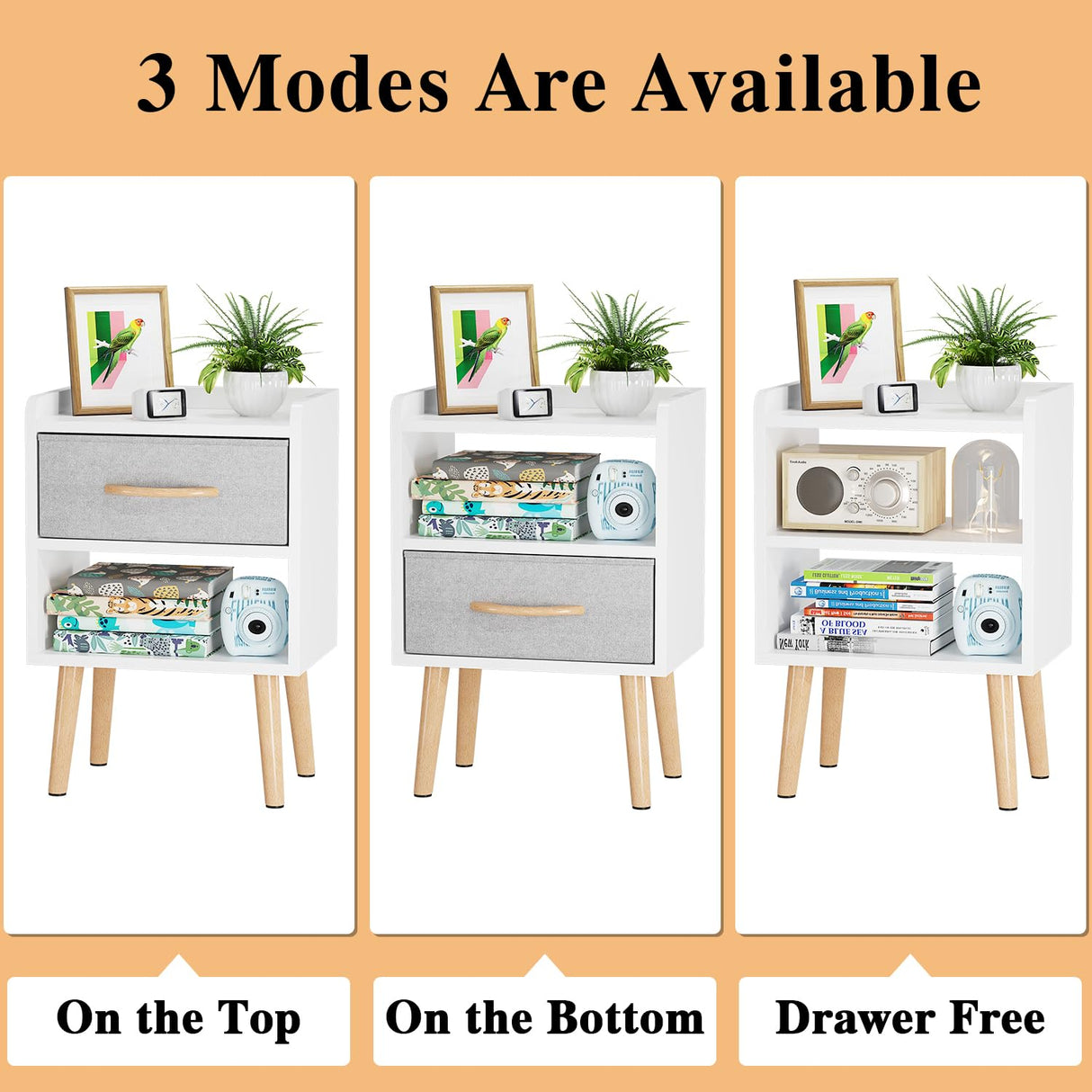 LUCKNOCK Night Stand with Drawer, Modern Nightstand, Bedside Tables, Mid Century Nightstands with Open Storage Shelf, Wood Bedside Table, Small Night Stands for Bedroom, 2-Tier Night Table, White. LUCKNOCK