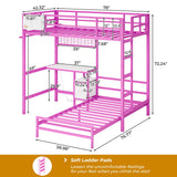 DICTAC Bunk Bed with Desk and Charging Station Metal Loft Bed Twin Size with Led Lights & Storage Shelves and Drawers L-Shaped Twin Over Twin Size Bunk Bed for Teen,Safety Guardrail and Ladder,Pink DICTAC