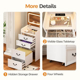 ChicFurnit Makeup Vanity,3-in-1 Vanity Desk with Flip-Top Mirror,Hidden Stool & Visible Glass Desktop,Convertible Vanity Set with USB Charging Station,Open Shelf & 3-Color Lighting,White&Brown ChicFurnit