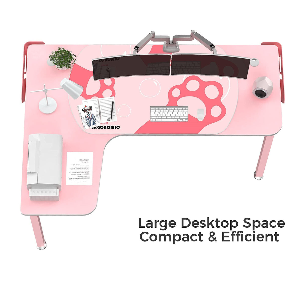 EUREKA ERGONOMIC Gaming Desk,60 Inch Pink L-Shaped Computer Desk, Corner Desk Gamer Desk Game Table with Free Mouse Pad for Girls Home Office Wood & Metal Space-Saving,Easy to Assemble,Pink EUREKA ERGONOMIC