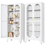 PAOFIN 71" H Locking Display Cabinet with Glass Door, Metal Curio Cabinets with 4 Adjustable Shelves, Tall Liquor Cabinet Display Case for Living Room, Collectibles, Home - Assembly Required White PAOFIN