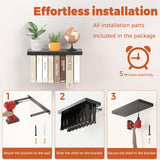 Tohiasen Floating Book Shelves for Wall Mounted Set of 2, Wood Hanging Bookshelf, Book Display Shelf for Wall, Unique Space Saving Book Shelf Wall Book Holder(Black) Tohiasen