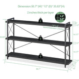 HCHQHS Bookshelf, 3-Tier Long Industrial Bookcase, Black Open Book Shelf, Freestanding Horizontal Bookshelves with Metal Frame HCHQHS