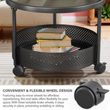 Belord Versatile Nesting Round Coffee Tables Set of 2 for Living Room Tempered Glass Black Metal Stacking Nesting Table with Casters and Storage Belord