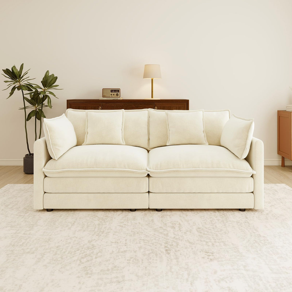 76.7” Oversized Beige White Loveseat Sofa, 2 Seater Large Sectional Couches for Living Room, Chenille Fabric Modular Sectional Sofa, Deep Seat Home Sofas Set, Love Seat Couches ZenNook