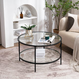 VINGLI Glass Coffee Table,30" Round Coffee Table Black Coffee Tables for Living Room, 2-Tier Clear Glass Top Side Table with Storage. Simple & Modern Center Table Mesa de Centro para Sala VINGLI