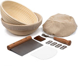 Kook Proofing Set, Sourdough Bread, 2 Rattan 9 Inch Banneton Baskets, 2 Basket Covers, Metal Scraper, Plastic Scraper, Scoring Lame, 5 Blades and Case, Baking Kit, Dough Bowls, Round Shape KooK
