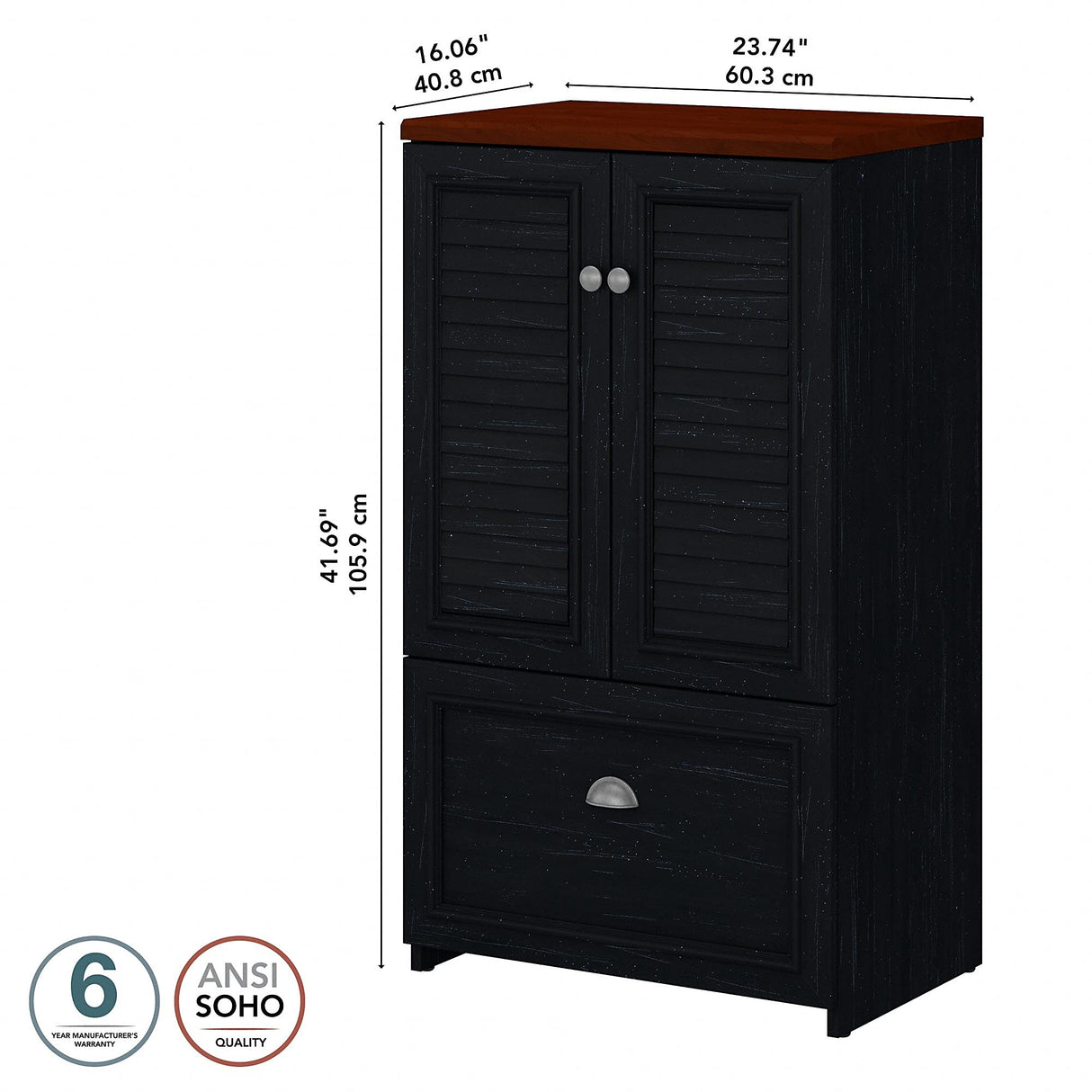 Bush Fairview 41.69-Inch H Storage Cabinet with 3 Shelves, Antique Black/Hansen Cherry (WC53980-03) Bush Business Furniture