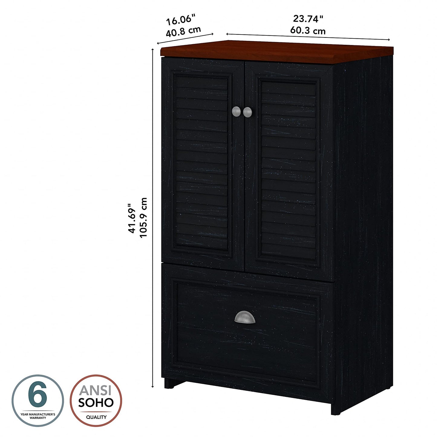 Bush Fairview 41.69-Inch H Storage Cabinet with 3 Shelves, Antique Black/Hansen Cherry (WC53980-03) - WoodArtSupply