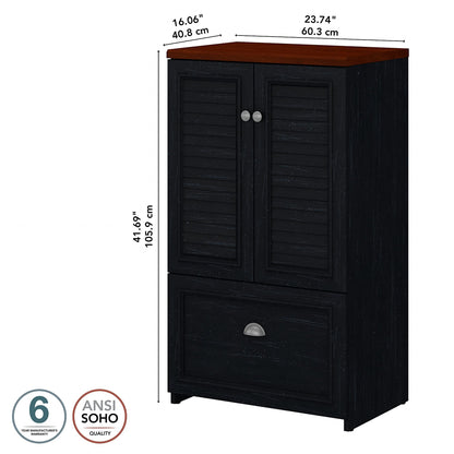 Bush Fairview 41.69-Inch H Storage Cabinet with 3 Shelves, Antique Black/Hansen Cherry (WC53980-03) - WoodArtSupply