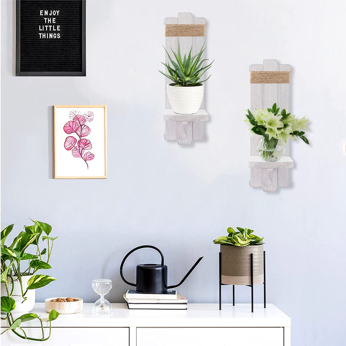 2 PCS Farmhouse Wall Hanging Candle Sconces - Nordic Style Handmade Wooden Wall-Mount Candle Holders Rustic Hanging Wall Sconces for Bedroom Living Room Kitchen Bathroom(Grayish White) Alphatool