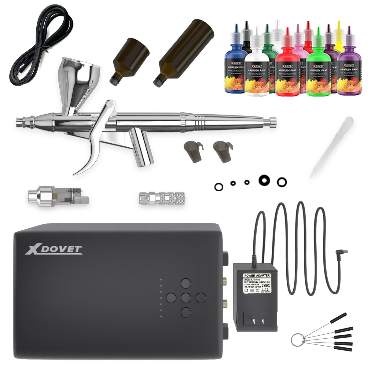 XDOVET 55PSI High-Pressure Airbrush kit with Air Compressor, Six-Speed Adjustable Trigger Airbrush Gun with 12-Color Paint,Air Brush Set for Miniature Painting, Model Cars Painting,Hobby XDOVET