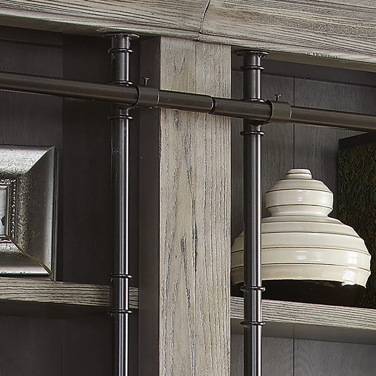 Martin Furniture Avondale 8' Tall Bookcase Wall with Ladder, Storage Organizer, Display Shelf for Office, Gray Martin Furniture