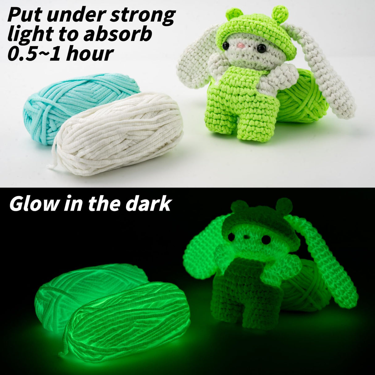 120g Glow in The Dark Yarn for Crocheting and Knitting; 120m(144yds) Yarn for Beginners with Easy-to-See Stitches; Worsted-Weight Medium #4; Yarn for Beginners Crochet Kit Making HEJIN
