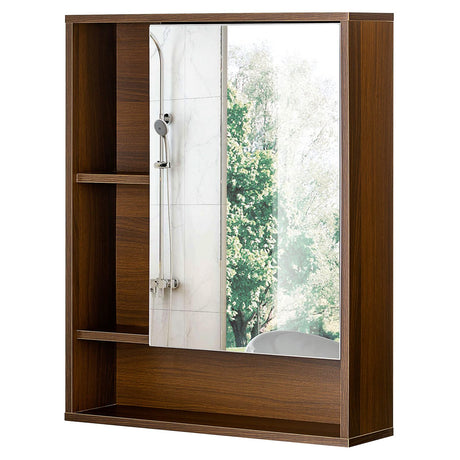 ChooChoo Bathroom Wall Mirror Cabinet, Medicine Cabinet with Single Door and Adjustable Shelf, Over The Toilet Space Saver Storage Cabinet, Walnut ChooChoo