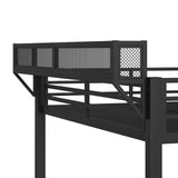 Queen over Queen Bunk Bed with Storage Drawers and Shelves, Metal Bunk Beds with USB Ports and LED Lights, Lower Bed that can be converted into a sofa for Bed Room,Guest Room,Dormitory.(Black) Harper & Bright Designs