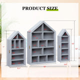 DoubleFill Set of 3 Shadow Cubby Boxes Wooden Display Shelf 10 x 15 Inch Large Wall Mounted Display Storage Shelves for Mini Figures Curio Trinket Medals Crafts Collections (Gray,House Shape) DoubleFill