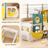 Toddler Slide Kids Slide Playset for Babies Bus Themed Toddler Playground with Climber Baskteball Hoop Indoor Playground Outdoor MOCUTEEN