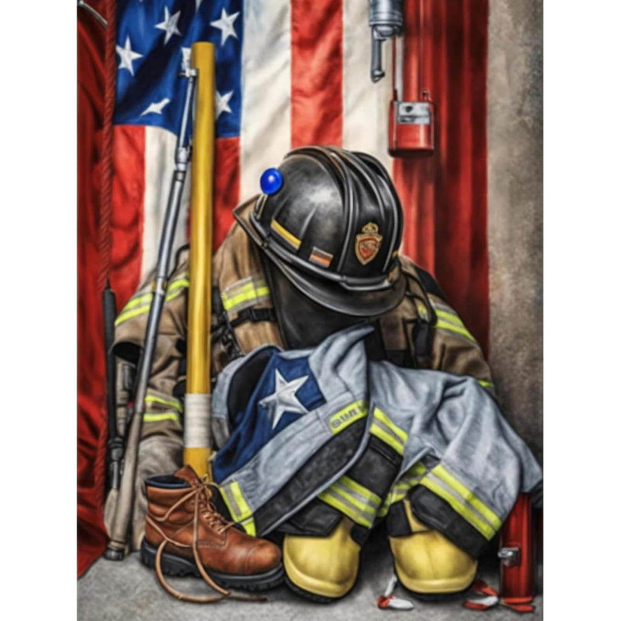 KTHOFCY 5D DIY Diamond Painting Kits for Adults Beginner, American Flag Firefighter's Gear Full Drill Embroidery Cross Stitch Crystal Rhinestone Paintings Pictures Arts Wall Decor 30x40cm/12x16inch KTHOFCY