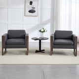 Kmax Modern Accent Chairs Set of 2, Charcoal Fabric Upholstered Club Chair, Comfy Arm Reception Chairs Living Room Chair for Hotel Conference, Walnut Wood Kmax