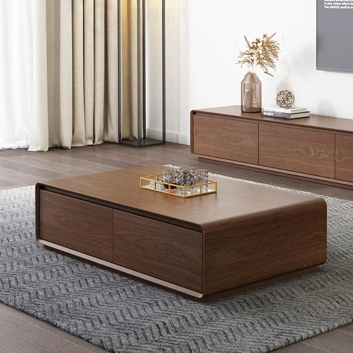 Luxury Walnut Wood Square Coffee Table with Large Hidden Storage, Expandable Tabletop Center Table for Living Room, Modern Accent Table with Drawers (Walnut Coffee Table) WuerQi