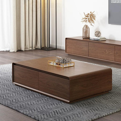 Luxury Walnut Wood Square Coffee Table with Large Hidden Storage, Expandable Tabletop Center Table for Living Room, Modern Accent Table with Drawers (Walnut Coffee Table)