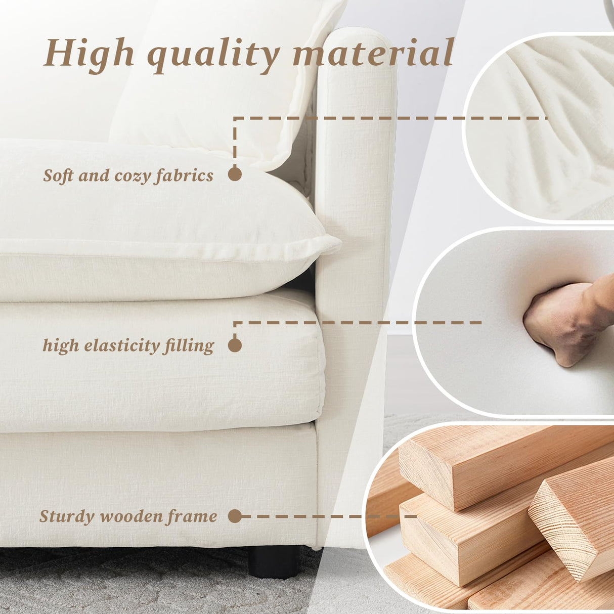 SoarFlash Chenille Sectional Sofa, Comfy Modular Loveseat Sofa, Modern 2-Seat Couch Deep Seat Sofa Set for Living Room,White SoarFlash