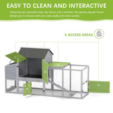 COZIWOW 82" Large Wooden Chicken Coop, Outdoor Rabbit Hutch, Guinea Pig Pet House with Wheels, Sunshine Board, Asphalt Roof, Ramp, Openable Top, Door, Window, Pull-Out Tray, Indoor Bunny Cage (Gray) COZIWOW