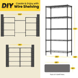 RackBro 72" H Storage Shelves 5 Tier Wire Shelving with Shelf Liners, Adjustable Metal Garage Shelving, 1325LBS Heavy Duty Commercial Storage Rack for Pantry Kitchen, 35" W x 16" D x 72" H, Black RackBro