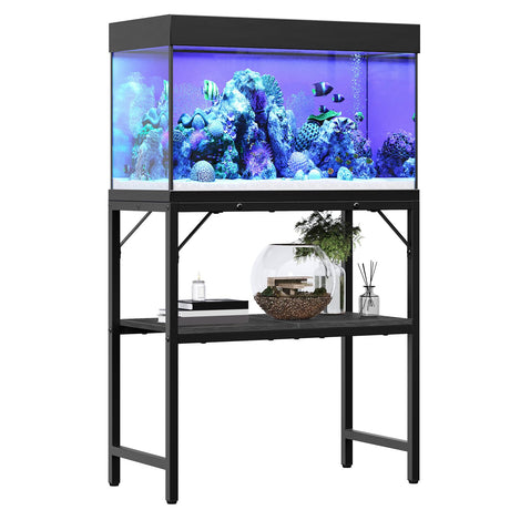 MAHANCRIS 20 Gallon Fish Tank Stand, Aquarium Stand with 2-Tier Storage Shelves, Heavy Duty Breeder Turtle Terrarium Stand Rack for Home Office, 24.0" L x 11.8" W x 24.4" H, Black FTBK2001 MAHANCRIS
