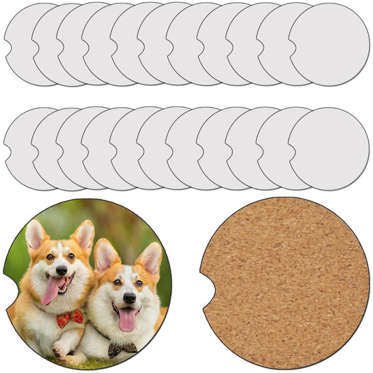 Sublimation Car Coasters Blanks with Cork Back 2.75 inch MDF Sublimation Blanks Bulk Products Car Coasters Sublimation Cup Holder Blanks DIY Crafts 24 Pack