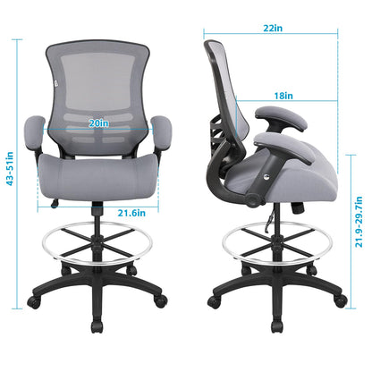 BOLISS Ergonomic Mesh Computer Office Drafting Chair with Super Soft Adjustable Arms Molded Foam Seat Cushion and Lumbar Support -Grey