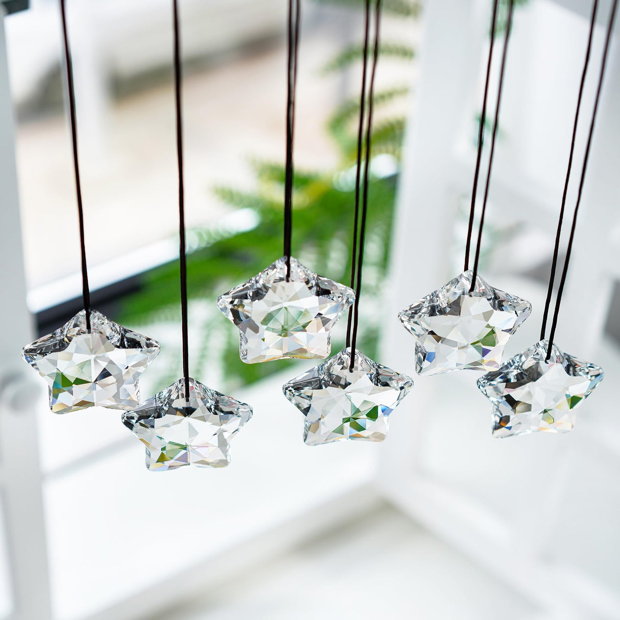 H&D HYALINE & DORA Set of 6 Crystal Glass Christmas Ornaments Clear Faceted Glass Christmas Star Crystal Hanging Ornaments for Xmas Tree Winter New Year Party Supplies H&D HYALINE & DORA