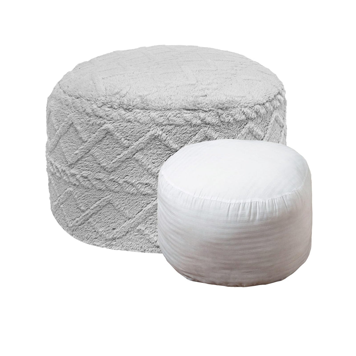 Beawelkomjo Pouf Ottoman Stuffed 20x20x12 Inches Floor Pouf Plush Fiber Ottoman Foot Rest Under Desk Foot Stool for Living Room Bedroom (Light Gray Pouf with Filler) Beawelkomjo