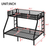 ICIUIOIR Twin XL Over Queen Bunk Bed Frame for Kids & Adults – Adult Metal Bunk Beds, Heavy Duty Frame, Literas para Niños, Camarotes, Bunk Bed with Stairs (No Box Spring Needed) (Black) ICIUIOIR