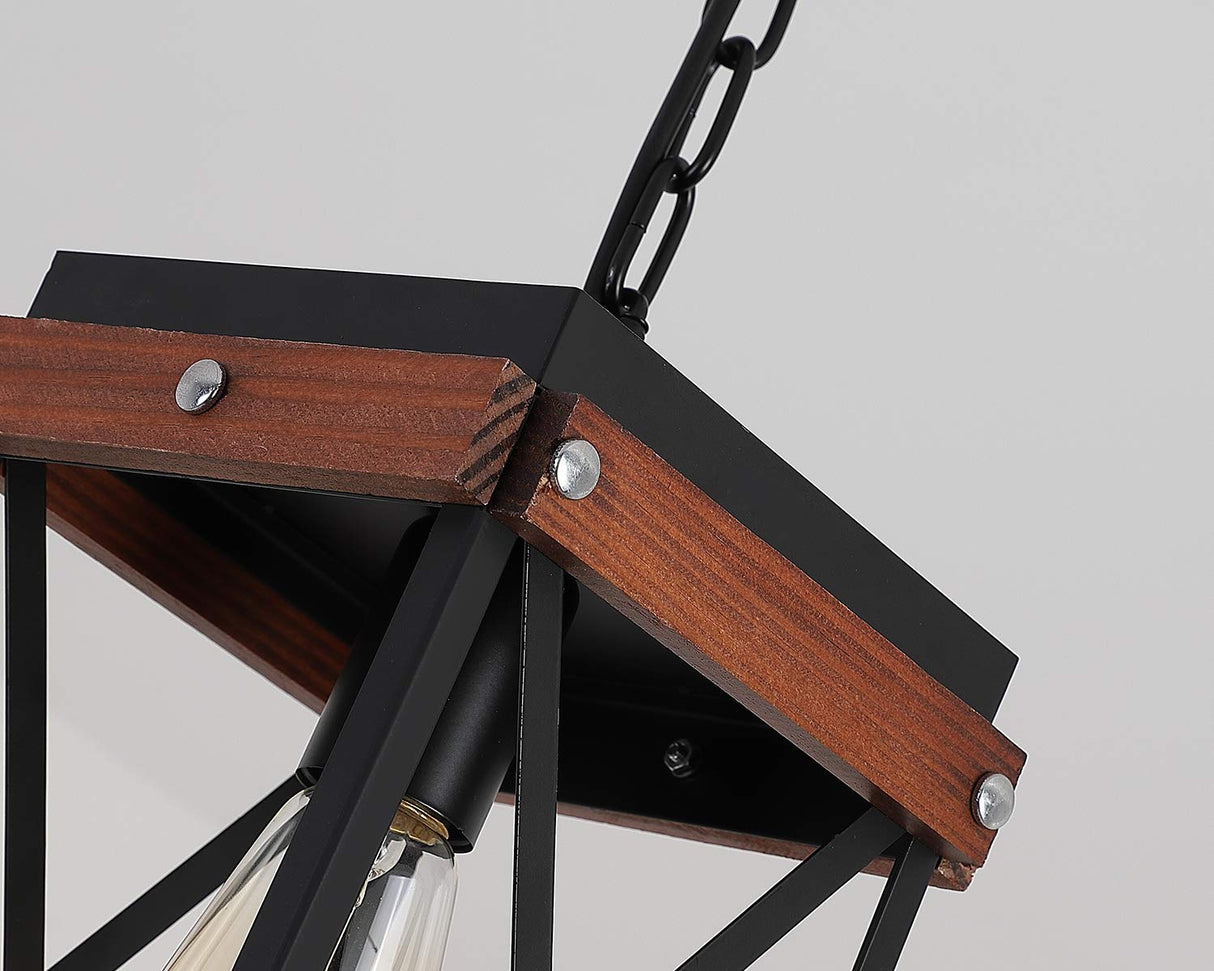 Fivess Lighting Rustic Farmhouse Plug in Pendant Light with 15ft Cord, On/Off Switch, Wood & Metal Cage Adjustable Chains Industrial Mini Hanging Fixture for Kitchen Island Sink Bar Farmhouse, Black Fivess Lighting