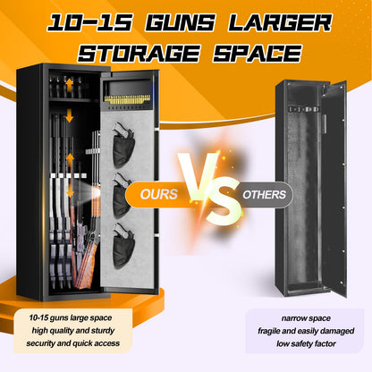 10-15 Gun Biometric Safe Unassembled Large Rifle Gun Safes with Dual Alarm, Mute Function, and LED Light for Home