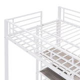 Jintop Twin Size Loft Bed with Stylish Desk and Whiteboard,Versatility Metal Bunk Bed,w/ 3 Shelves & Ladder,Easy Assembly,for Students,Boys,Girls,White Jintop
